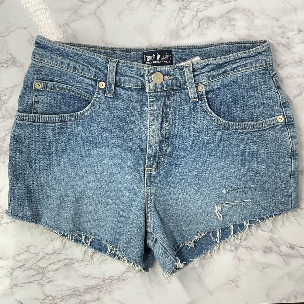 French Dressing FDJ Blue Custom Distressed Cutoff Denim Jean Shorts 4